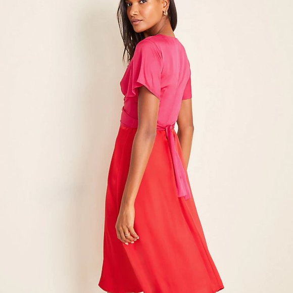 Ann Taylor 0P Colorblock Wrap Midi - Picture 3 of 4
